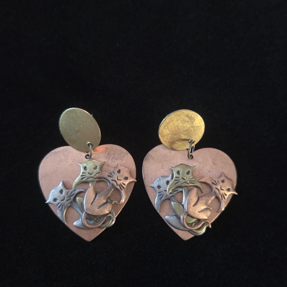 Vtg Cat Wooden Brooch & Earrings - Picture 4 of 5